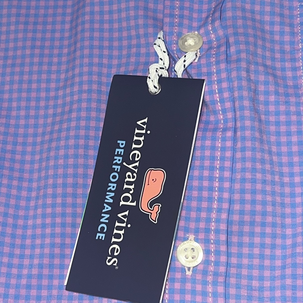Vineyard Vines Purple and Pink Gingham Performance Button-Down Shirt - Picture 3 of 11